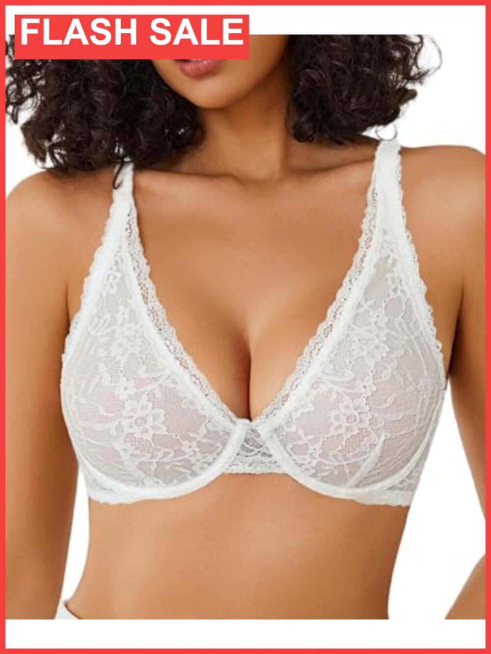 Lace Underwire Bra Sheer Unlined Plunge Bralette Full Coverage Everyday